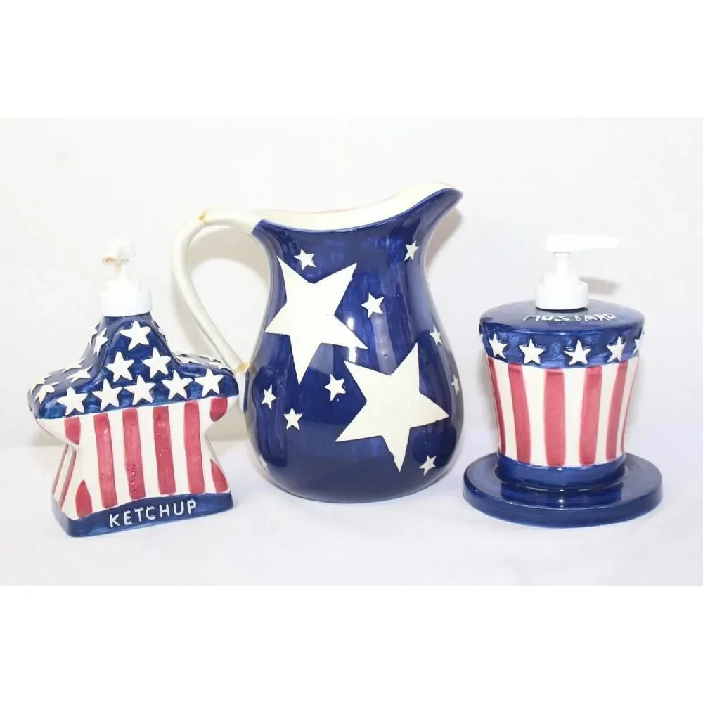 American Flag Mustard&Ketchup&Water Pitcher Set